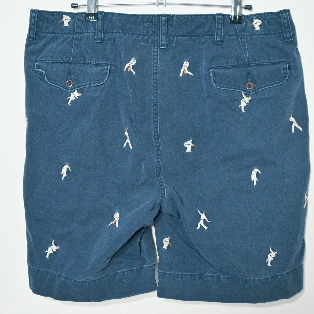 Polo Ralph Lauren Shorts Mens 36 Blue Chino Cricket Player Embroidered Casual